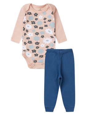 Conjunto Body Bebê Menina Suedine Margaridas