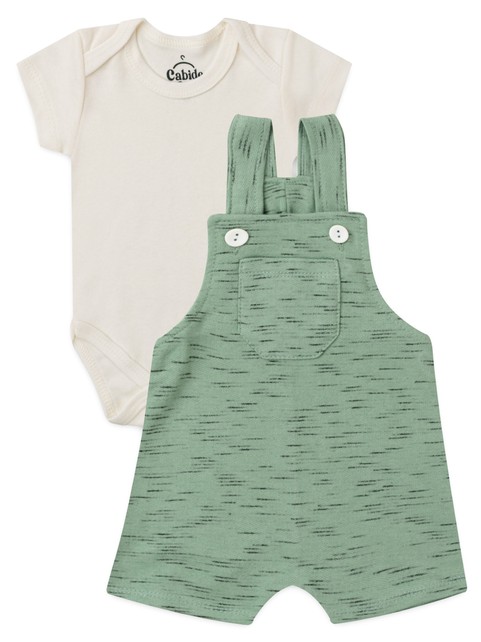 Conjunto Jardineira Bebê Menino Moletinho Jet Bolsinho Verde