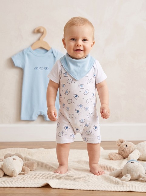 Kit Macacão Bebê Menino Suedine Elefante