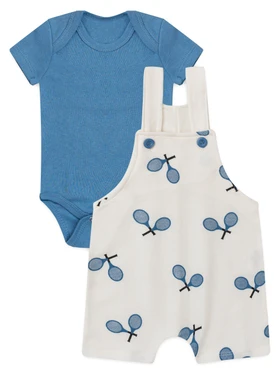 Conjunto Jardineira Bebê Menino Suedine Raquetes