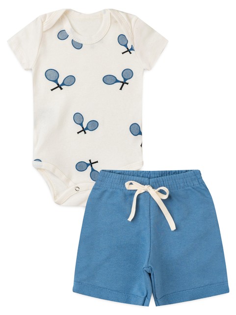 Conjunto Bebê Menino Body e Bermuda Moletinho Raquetes