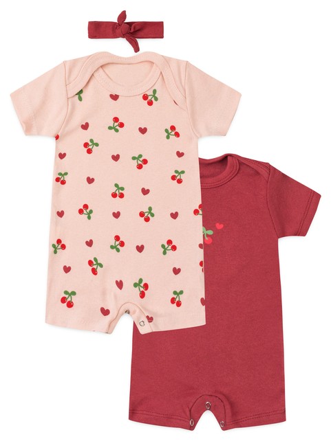 Kit Macacão Bebê Menina Suedine Cereja