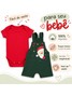 Conjunto Jardineira Bebê Unissex  Suedine Natal Papai Noel