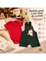 Conjunto Jardineira Bebê Unissex  Suedine Natal Papai Noel