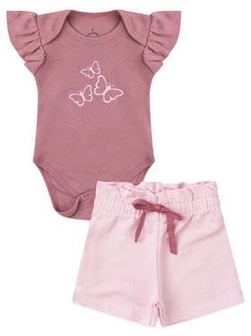 Conjunto Bebê Menina Body e Shorts Moletinho Borboletas