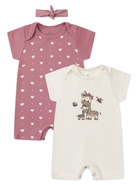 Kit Macacão Bebê Menina Suedine Girafa