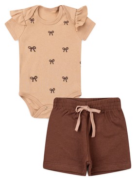 Conjunto Bebê Menina Body e Shorts Moletinho Laços