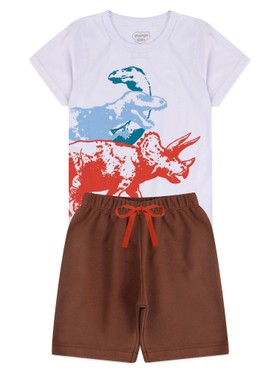 Conjunto Infantil Menino Camiseta Bermuda Dinos