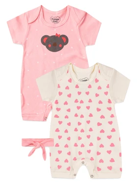 Kit Macacão Bebê Menina Suedine Coala Rosa