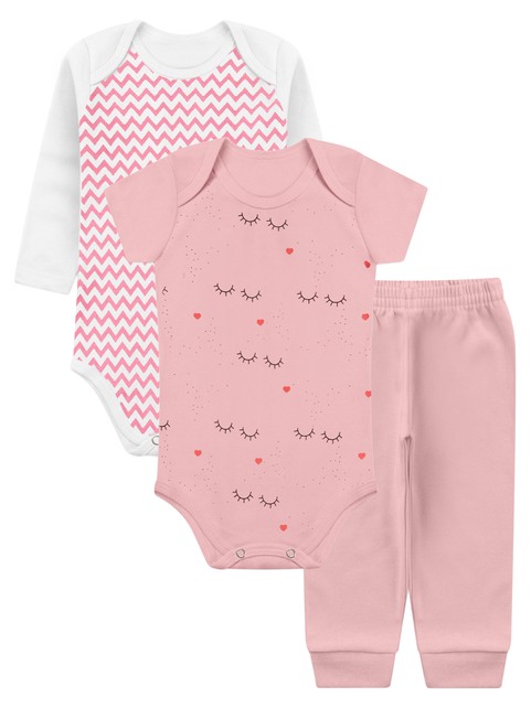 Kit Body Bebê Menina Suedine Ziguezague