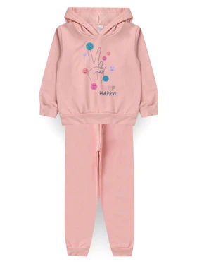 Conjunto Infantil Menina Moletom Peluciado com Capuz Stay Happy