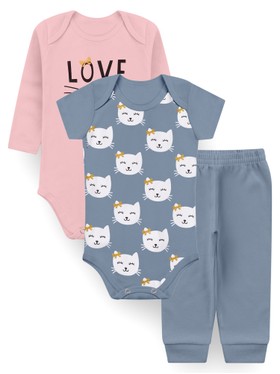 Kit Body Bebê Menina Suedine Love
