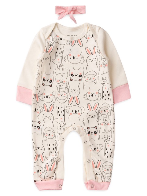 Macacão Bebê Menina Suedine M/Longa Coelho