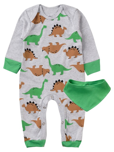 Macacão Bebê Menino Suedine M/Longa Mescla