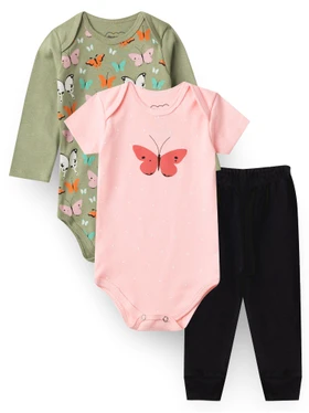 Kit Body Bebê Menina Suedine Borboletas
