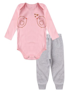 Conjunto Body Bebê Menina Suedine Passarinho