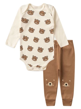 Conjunto Body Bebê Unissex Suedine Ursinhos Off