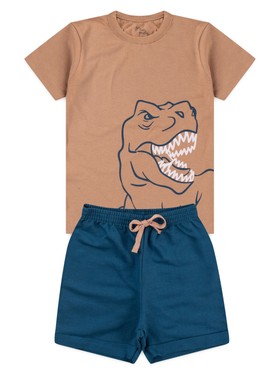 Conjunto Infantil Menino Camiseta Bermuda T Rex