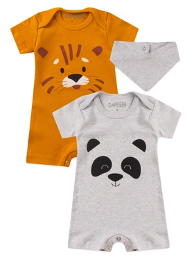 Kit Macacão Bebê Menino Suedine Panda Mescla