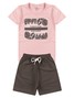 Conjunto Infantil Menino Camiseta Bermuda Rosa