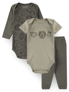 Kit Body Bebê Menino Suedine Felinos