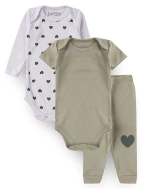 Kit Body Bebê Menina Suedine Coração