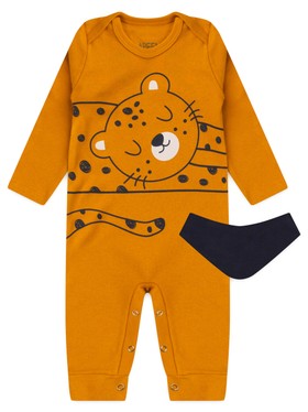 Macacão Bebê Menino Suedine M/Longa Gato