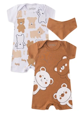 Kit Macacão Bebê Menino Suedine Urso