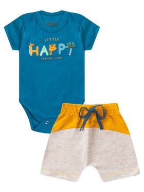 Conjunto Bebê Menino Body e Bermuda Moletinho Girafa