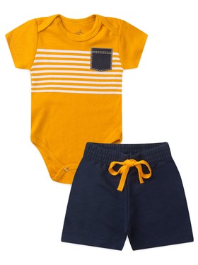 Conjunto Bebê Menino Body e Bermuda Moletinho Bolsinho
