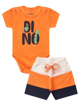 Conjunto Bebê Menino Body e Bermuda Moletinho Dino