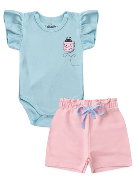 Conjunto Bebê Menina Body e Shorts Moletinho Joaninha