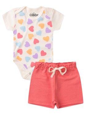 Conjunto Bebê Menina Body e Shorts Moletinho Heart