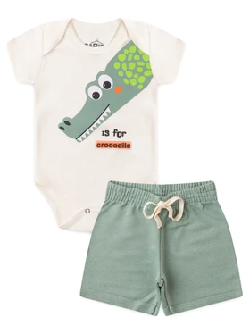 Conjunto Bebê Menino Body e Bermuda Moletinho Crocodile