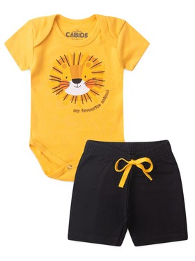 Conjunto Bebê Menino Body e Bermuda Moletinho Leão