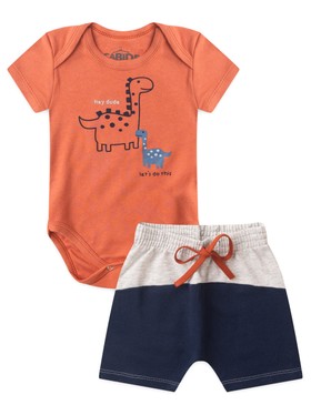 Conjunto Bebê Menino Body e Bermuda Moletinho Dinosaurs