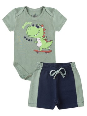 Conjunto Bebê Menino Body e Bermuda Moletinho Dino