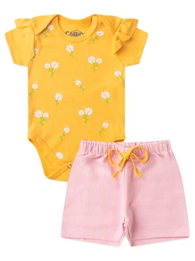 Conjunto Bebê Menina Body e Shorts Moletinho Flowers
