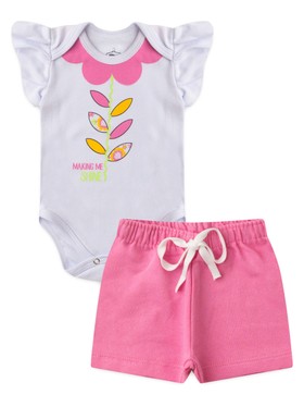 Conjunto Bebê Menina Body e Shorts Moletinho Flor