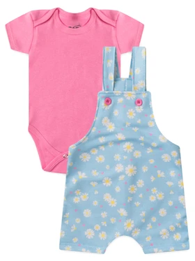 Conjunto Jardineira Bebê Menina Suedine Margaridas