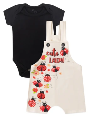 Conjunto Jardineira Bebê Menina Suedine Cute Lady