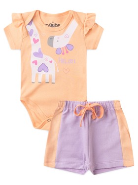 Conjunto Bebê Menina Body e Shorts Moletinho Peach