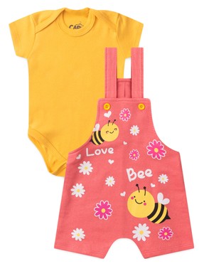 Conjunto Jardineira Bebê Menina Suedine Love Bee
