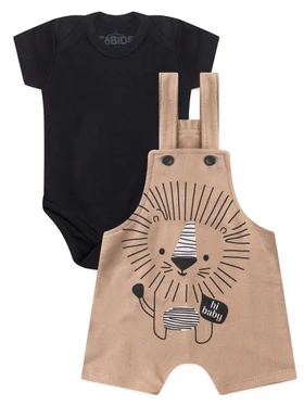 Conjunto Jardineira Bebê Menino Suedine Hi Baby