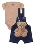 Conjunto Jardineira Bebê Menino Suedine Urso