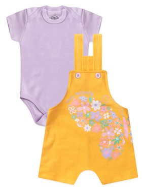 Conjunto Jardineira Bebê Menina Suedine Flores