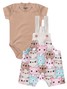 Conjunto Jardineira Bebê Menina Suedine Pets