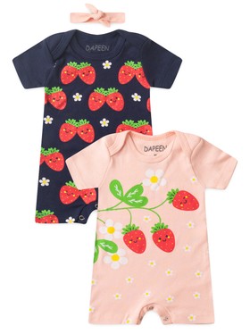 Kit Macacão Bebê Menina Suedine Morango