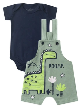 Conjunto Jardineira Bebê Menino Suedine Rooar