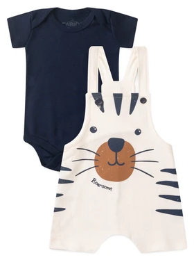 Conjunto Jardineira Bebê Menino Suedine Off White
